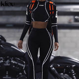 Sporting two pieces turtleneck top leggings striped patchwork fashion (Free Shipping)