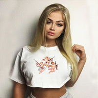 Ladies Tops Sexy Angel Print Women Short Sleeve Casual Loose T-Shirt Woman Crop Tee Short Tops Tshirt Streetwear feminina camiseta (Free Shipping)