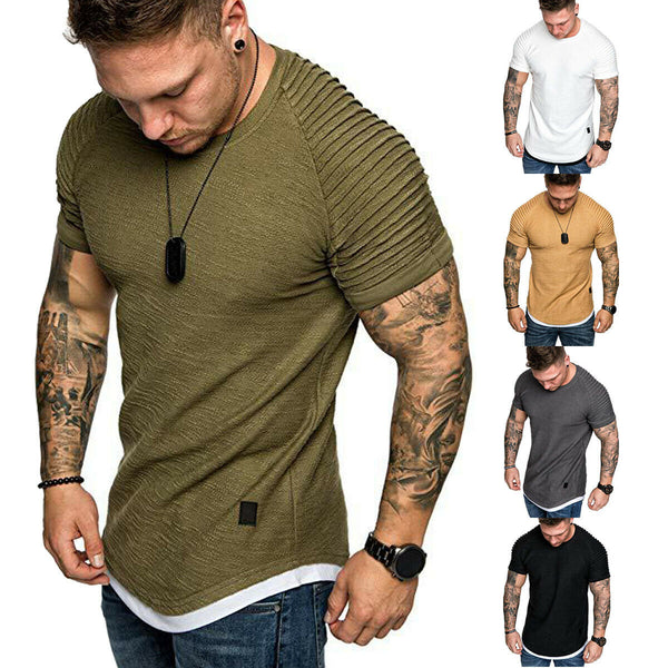 Mens Lit Pleated Wrinkled Fit Short Sleeve Solid Casual Tops (Free Shipping)