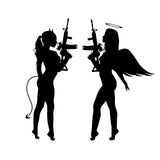 Sticker Lit & Sexy asf Angel & Devil looking Girls (17.3*16.5CM) Car Stickers Vinyl Decals Covering The Body Black/Silver